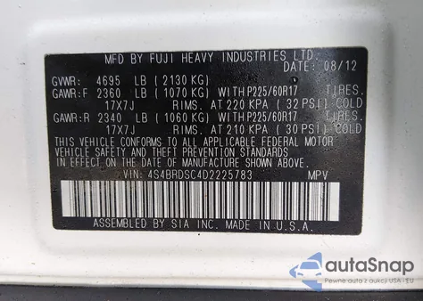 2013 Subaru Outback 3.6R Limited z USA, uszkodzony, nr VIN 4S4BRDSC4D2225783